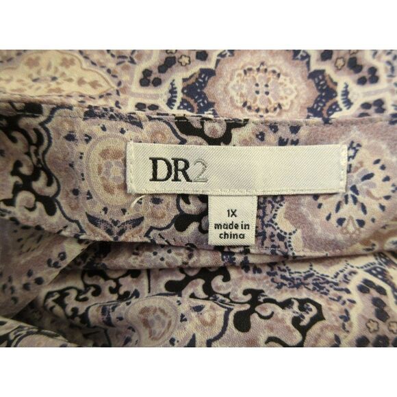 DR2 Muted Print Pullover Tunic Top Hi-Low Hem Long Sleeves Mauve Multi PLUS  1X - Picture 6 of 6